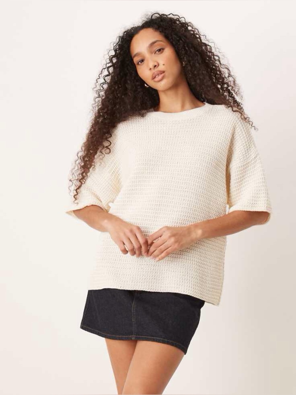 ASOS Cream Crochet-Knit Short Sleeve Top